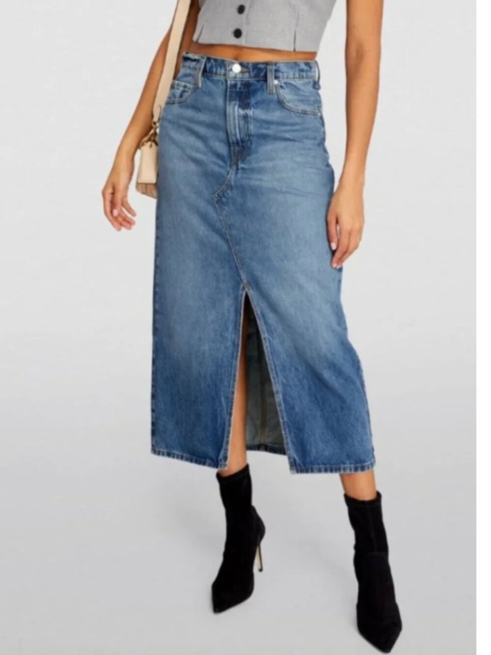 NWT FRAME Denim Midaxi Jean Skirt Slit High Rise Size 29 100% Cotton Midi